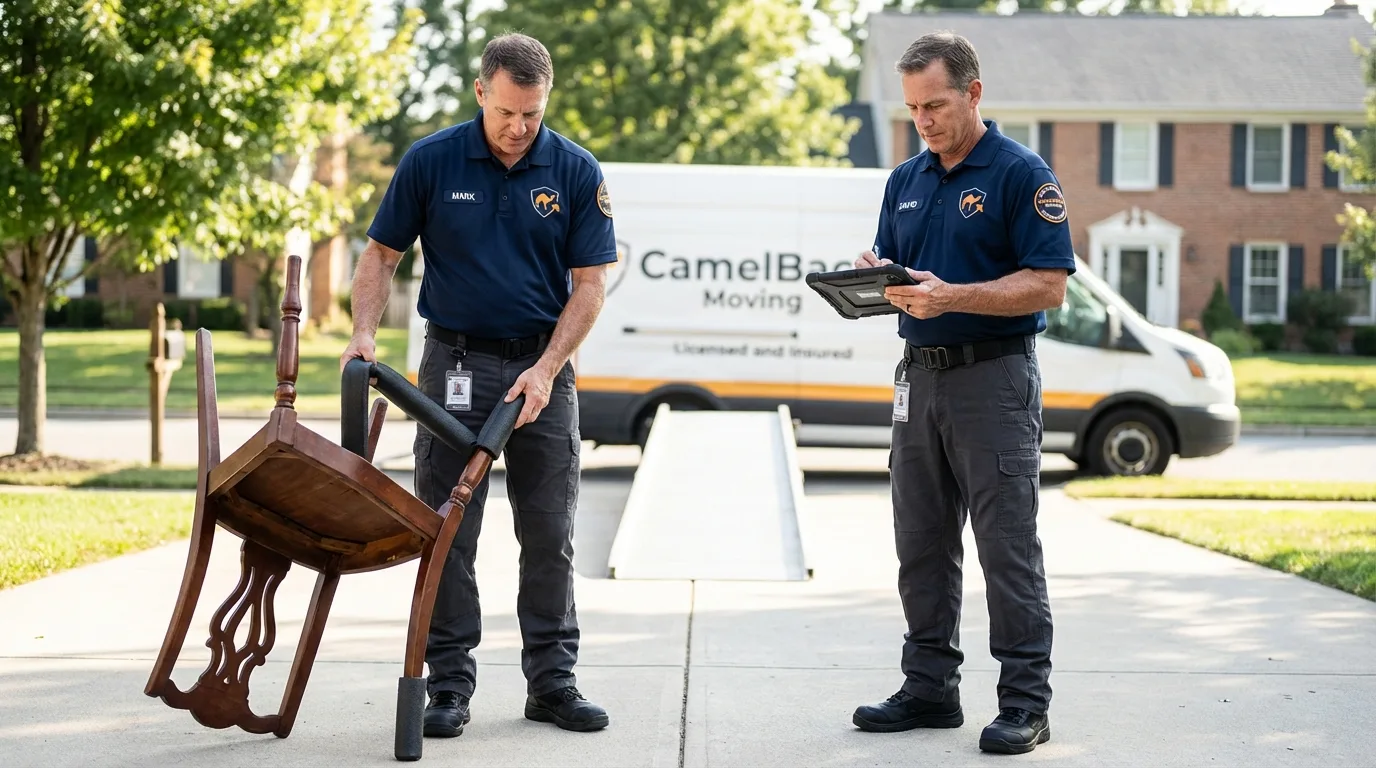 Movers inspecting furniture for damage prevention before loading in Wonder Lake, IL