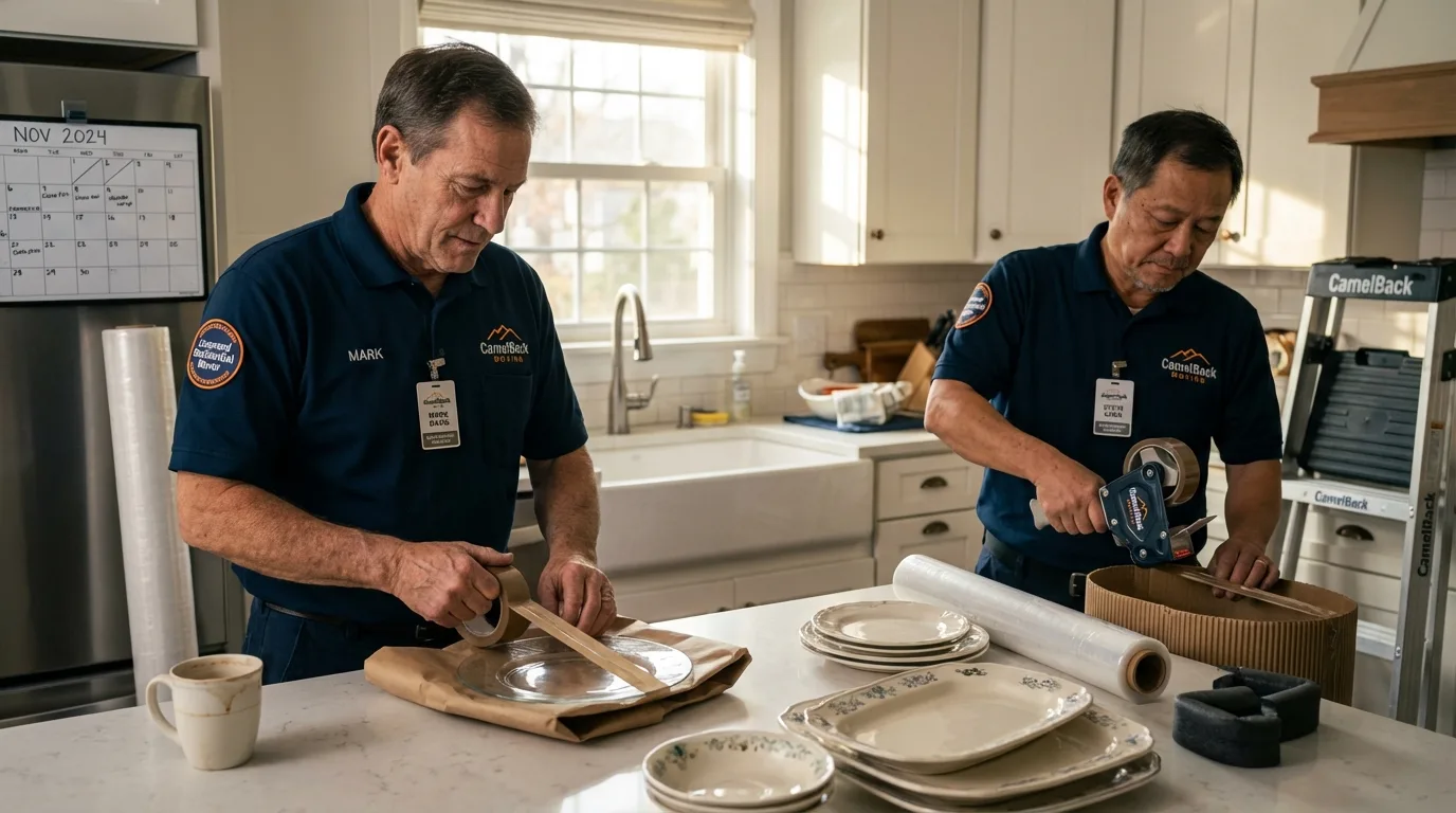Professional crew packing kitchen dishware in Wonder Lake, IL